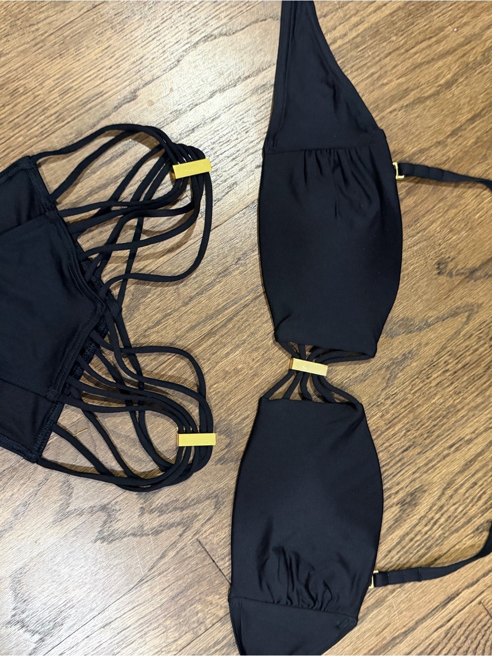 Victoria's Secret Black Bikini Top with Gold Logo Tag